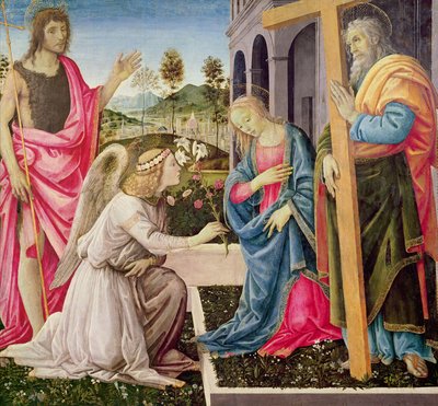 Aankondiging met St. Joseph en St. Johannes de Doper, c.1485 door Filippino Lippi